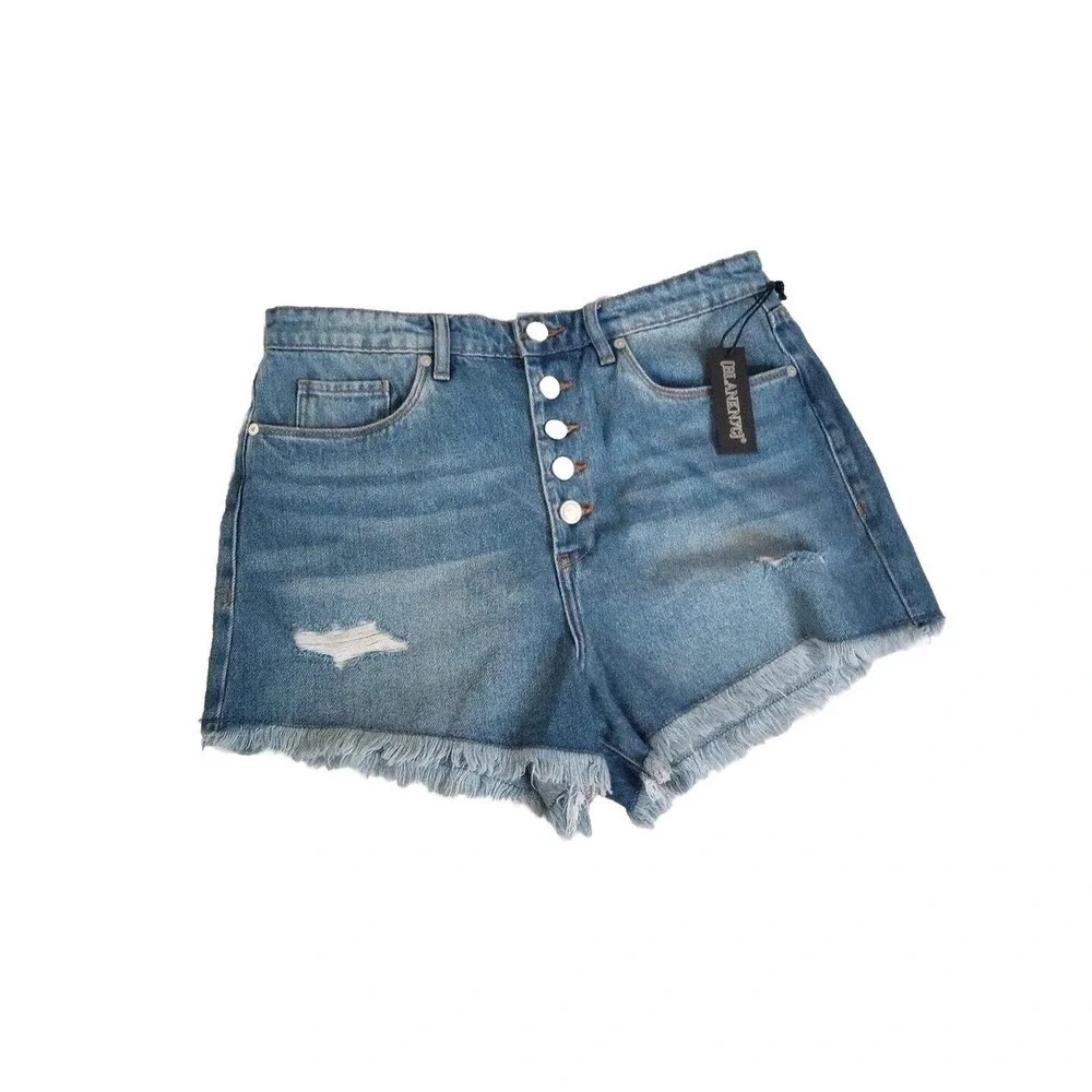 Blank NYC Denim Shorts 30 Distressed Frayed The Barrow High Rise Button Fly NWT